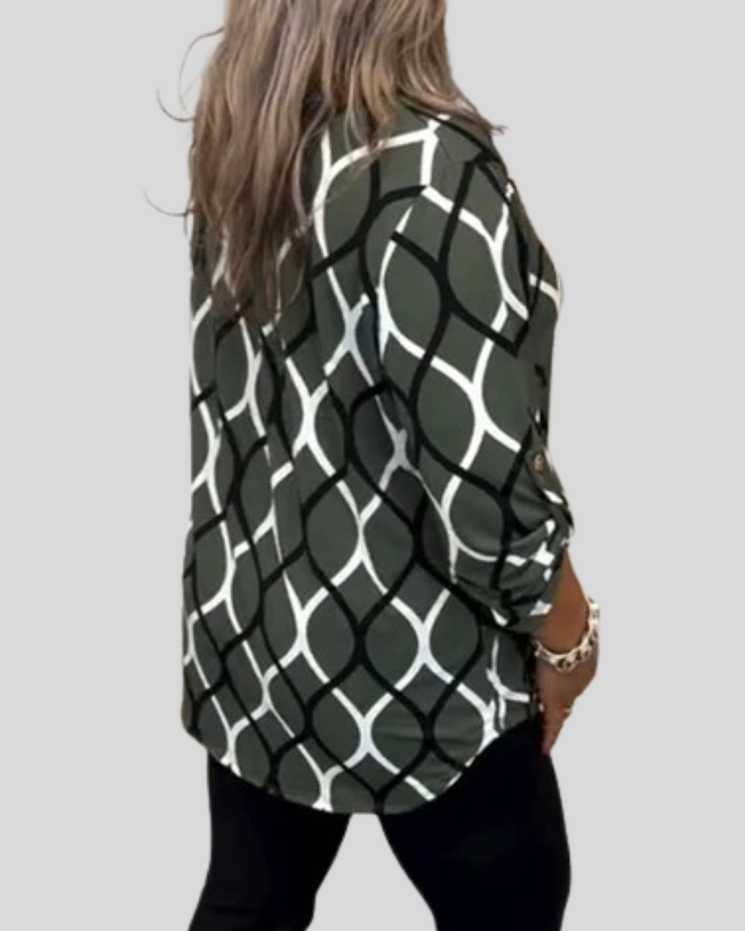 Birgitta | Afslappet Bluse Med Geometrisk Mønster