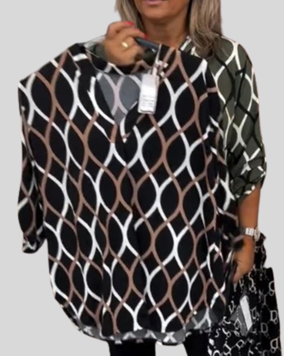 Birgitta | Afslappet Bluse Med Geometrisk Mønster
