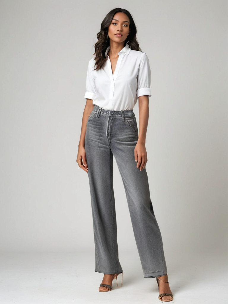 Birgitta | Grå Udsvingede Jeans