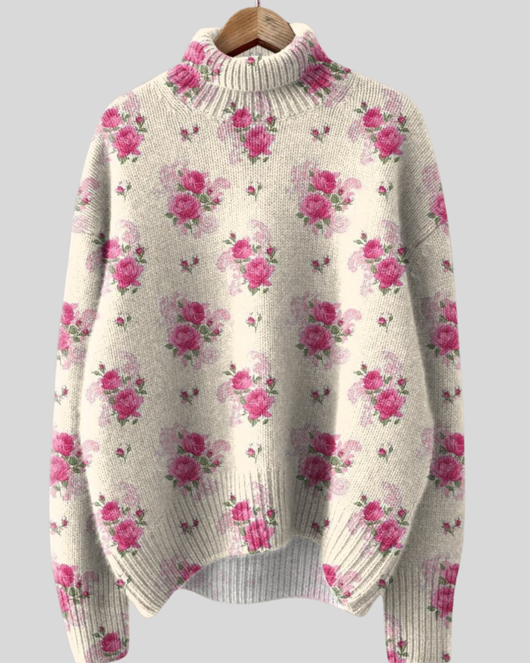 Birgitta | Varm Efterårs- Vintertrøje med Blomsterprint