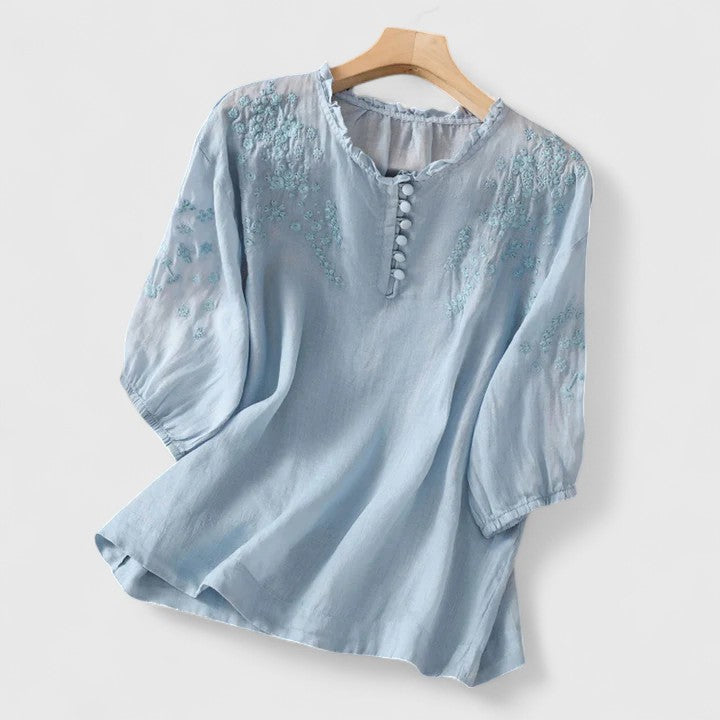 Birgitta | Sorelia – Blouse in cotton voile with embroidered shoulders