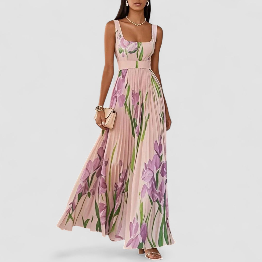 Birgitta | Elegant lang plisseret blomsterkjole