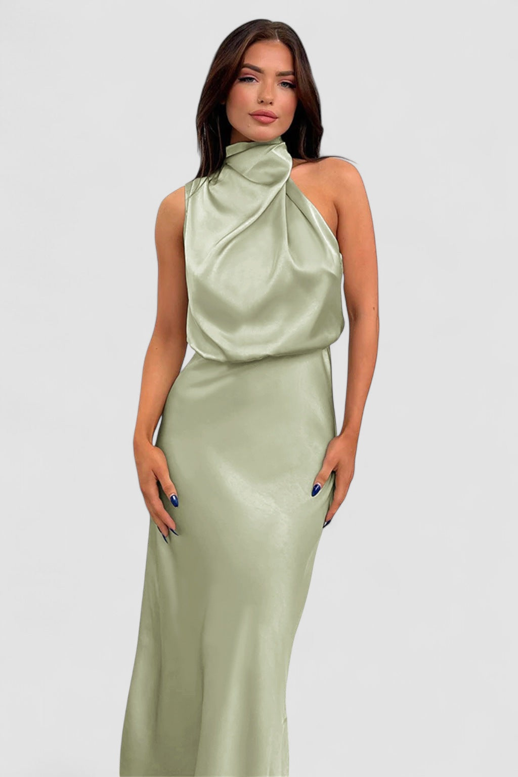 Birgitta | Glamourkjole i satin med halterneck