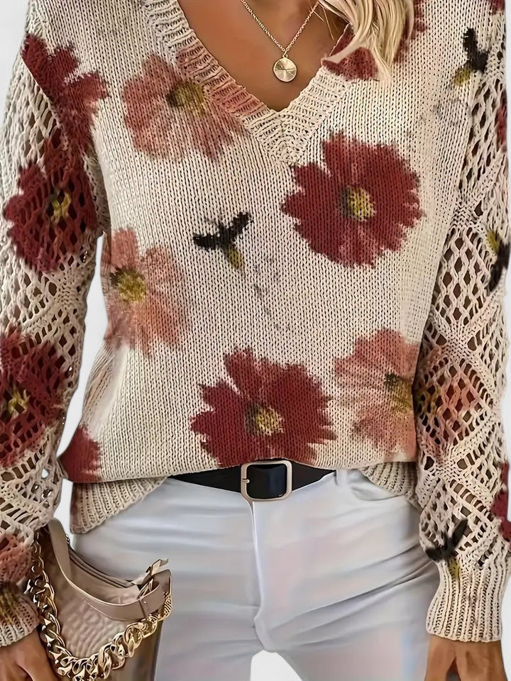 Birgitta | Stilren trøje med blomsterprint