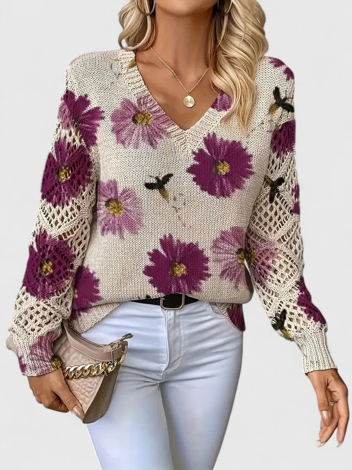 Birgitta | Stilren trøje med blomsterprint