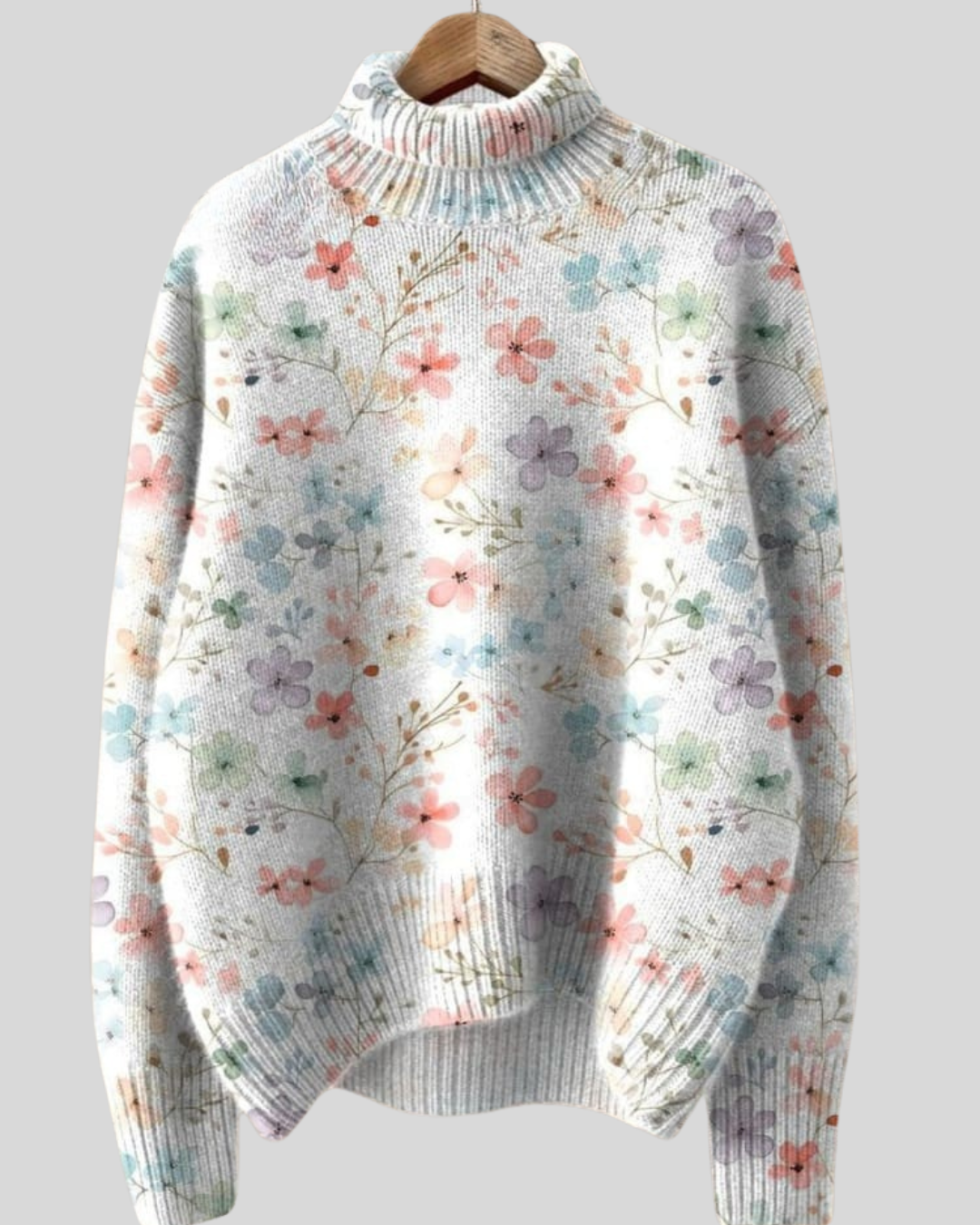 Birgitta | Varm Efterårs- Vintertrøje med Blomsterprint