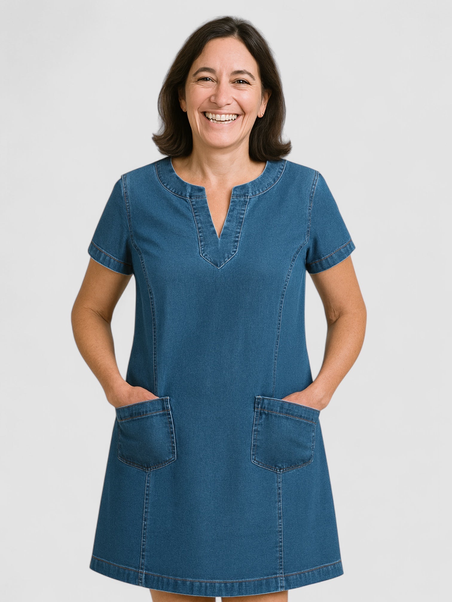Birgitta | Blød Denimkjole med Forlommer