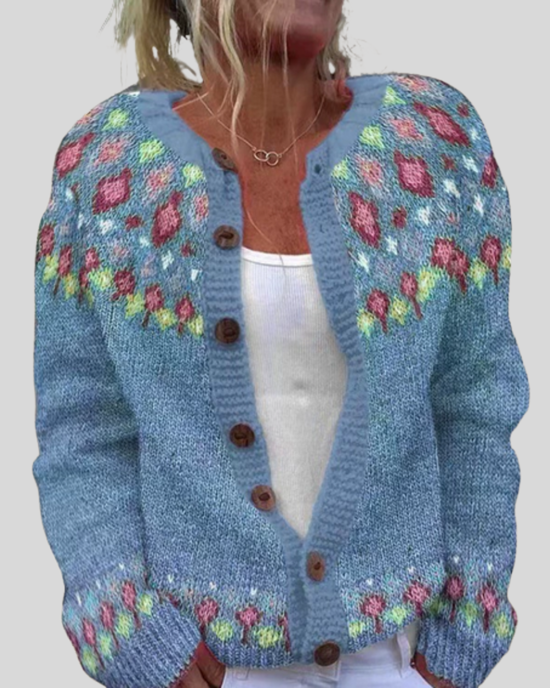 Birgitta | Rosa Løs Pasform Trykt Cardigan