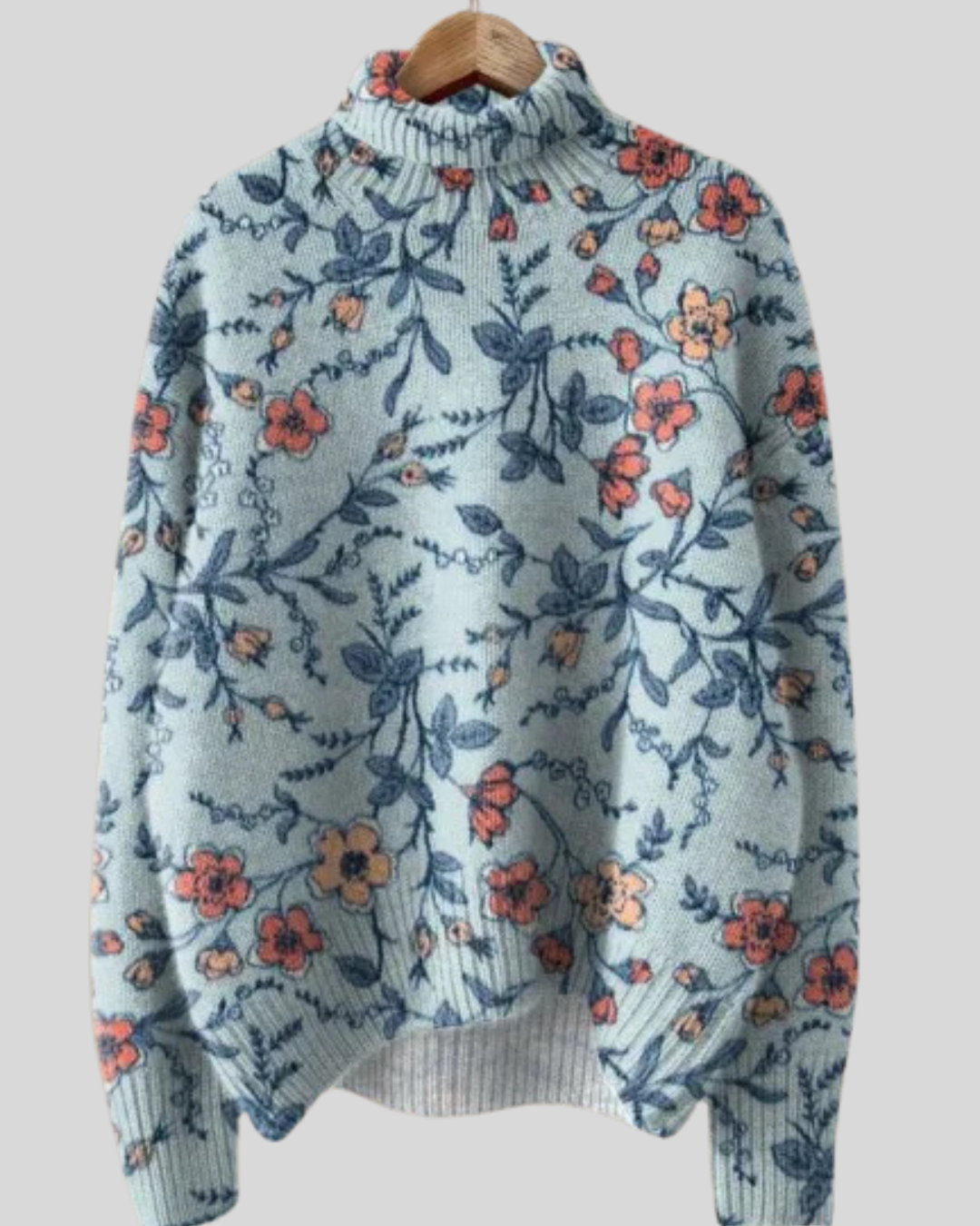 Birgitta | Varm Efterårs- Vintertrøje med Blomsterprint