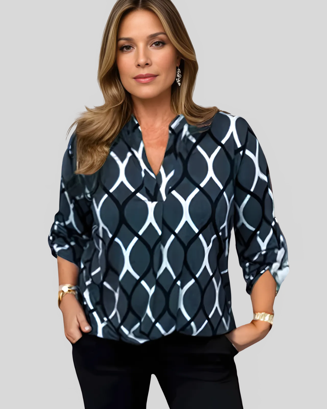 Birgitta | Afslappet Bluse Med Geometrisk Mønster