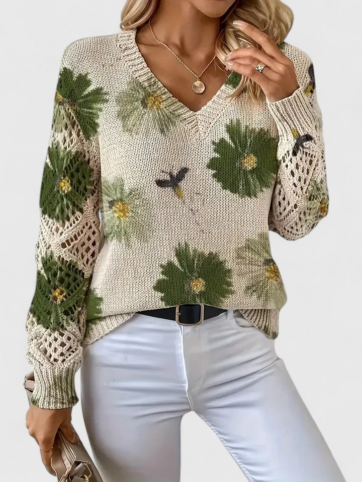 Birgitta | Stilren trøje med blomsterprint
