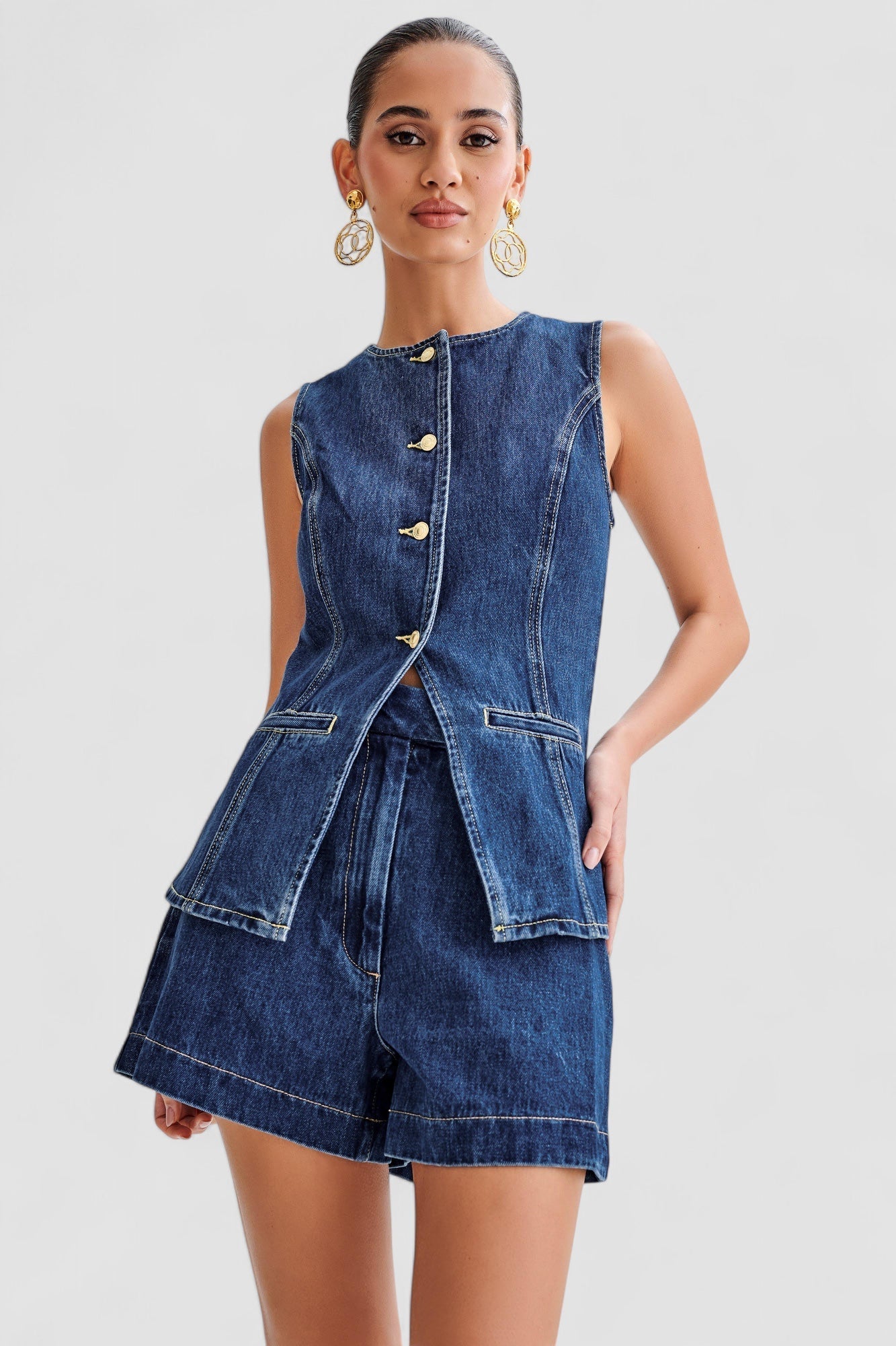 Birgitta | Trendy denim sæt med knapper