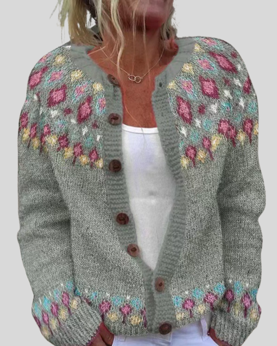 Birgitta | Rosa Løs Pasform Trykt Cardigan