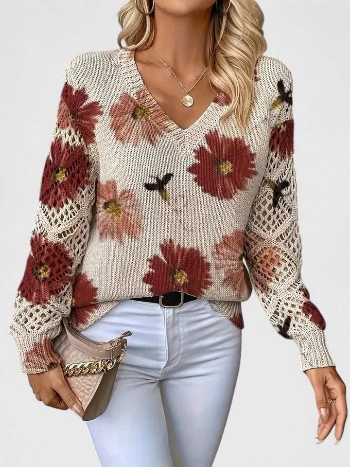 Birgitta | Stilren trøje med blomsterprint