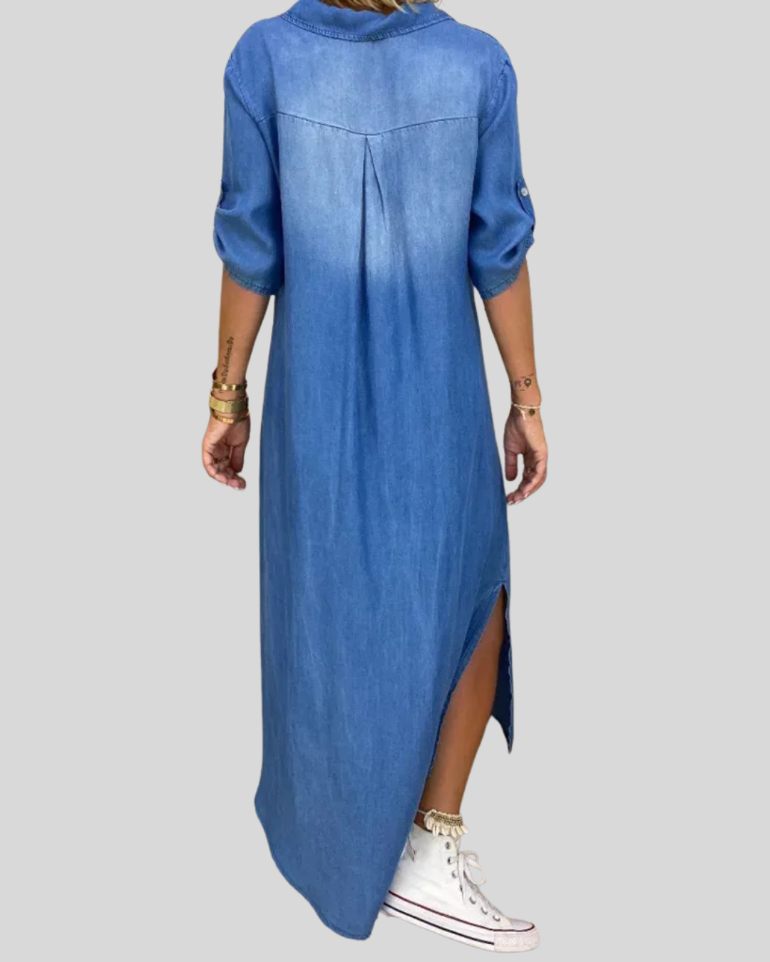 Birgitta | Vasket Denim Kjole Med Bevægelse