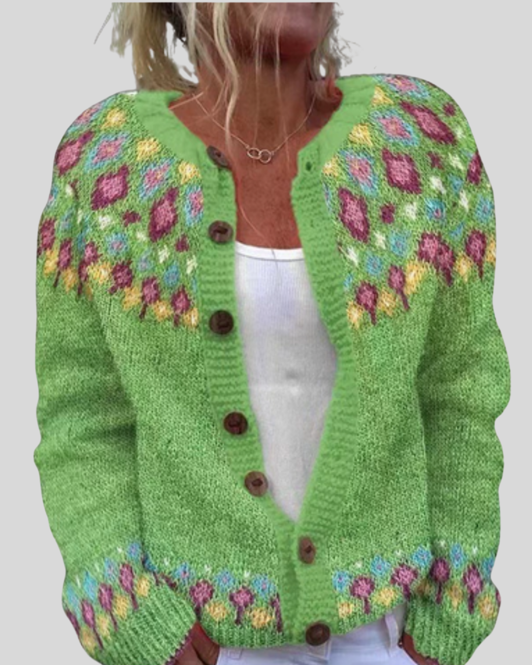 Birgitta | Rosa Løs Pasform Trykt Cardigan