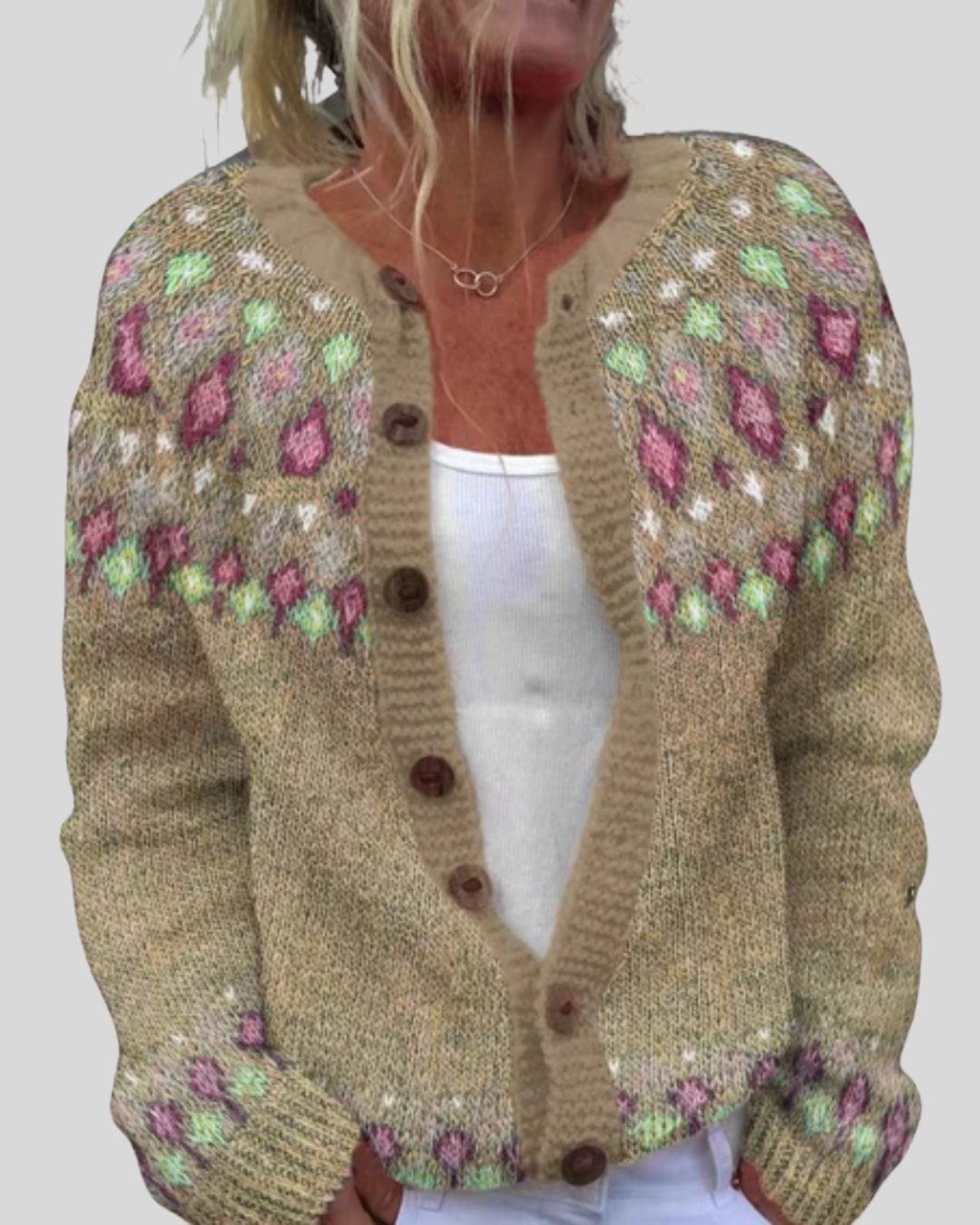 Birgitta | Rosa Løs Pasform Trykt Cardigan