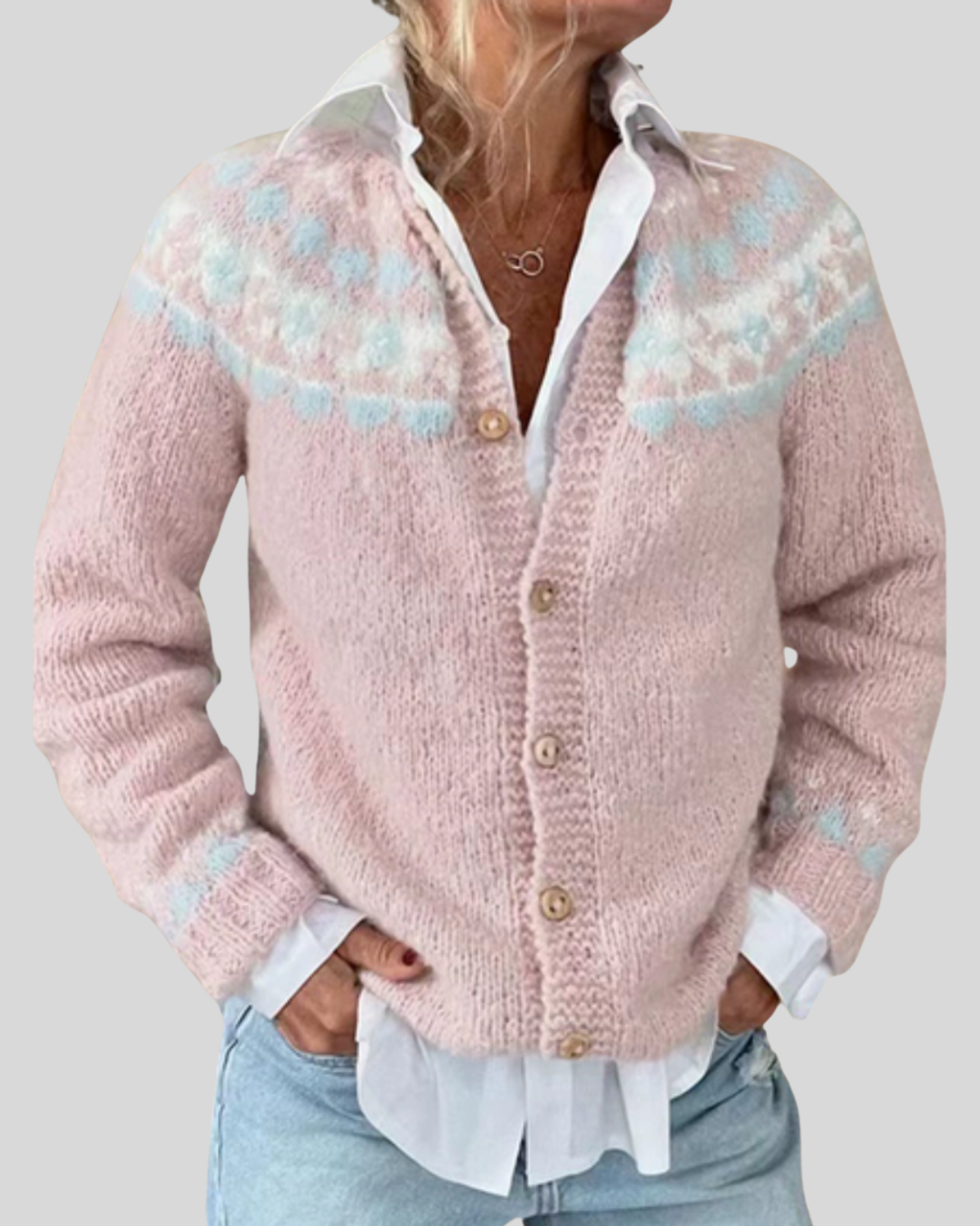 Birgitta | Rosa Løs Pasform Trykt Cardigan