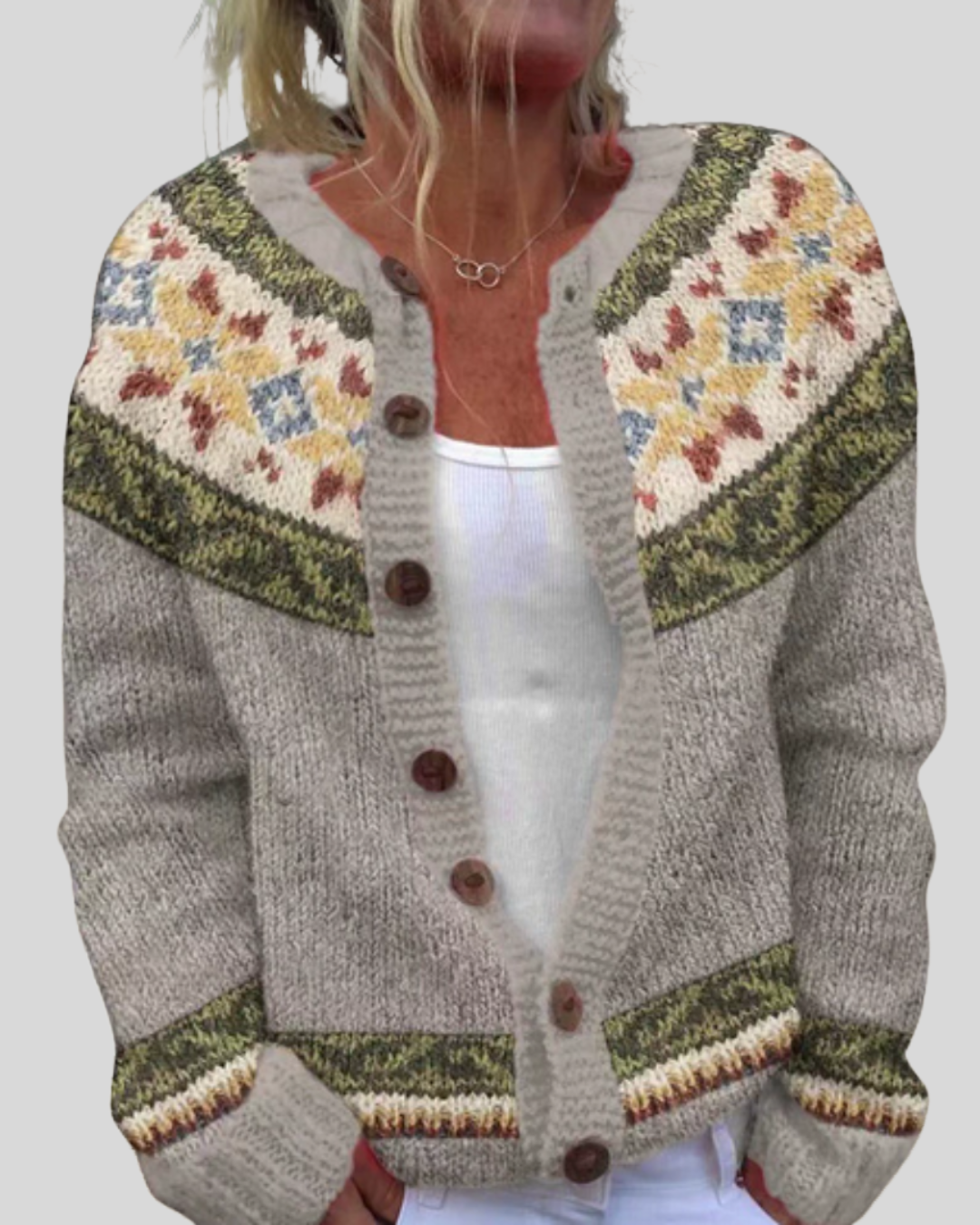 Birgitta | Rosa Løs Pasform Trykt Cardigan