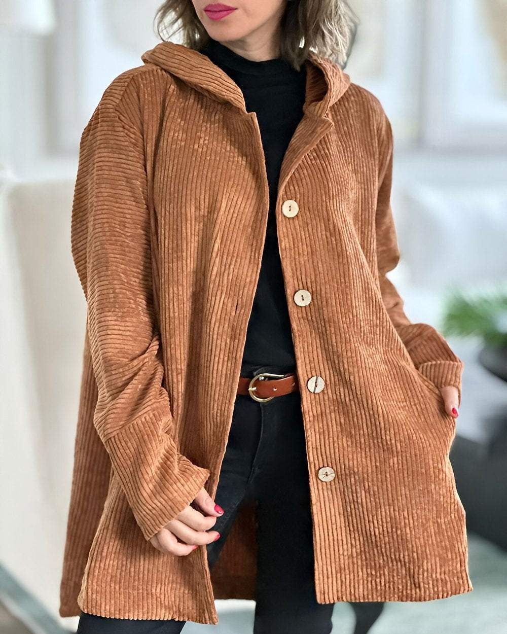 Birgitta | Behagelig Corduroy Hættejakke