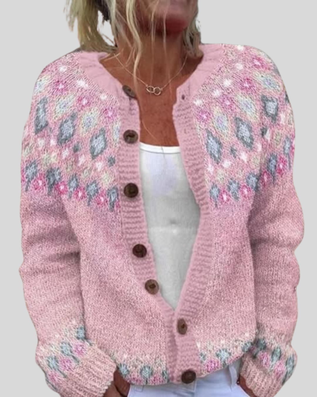 Birgitta | Rosa Løs Pasform Trykt Cardigan