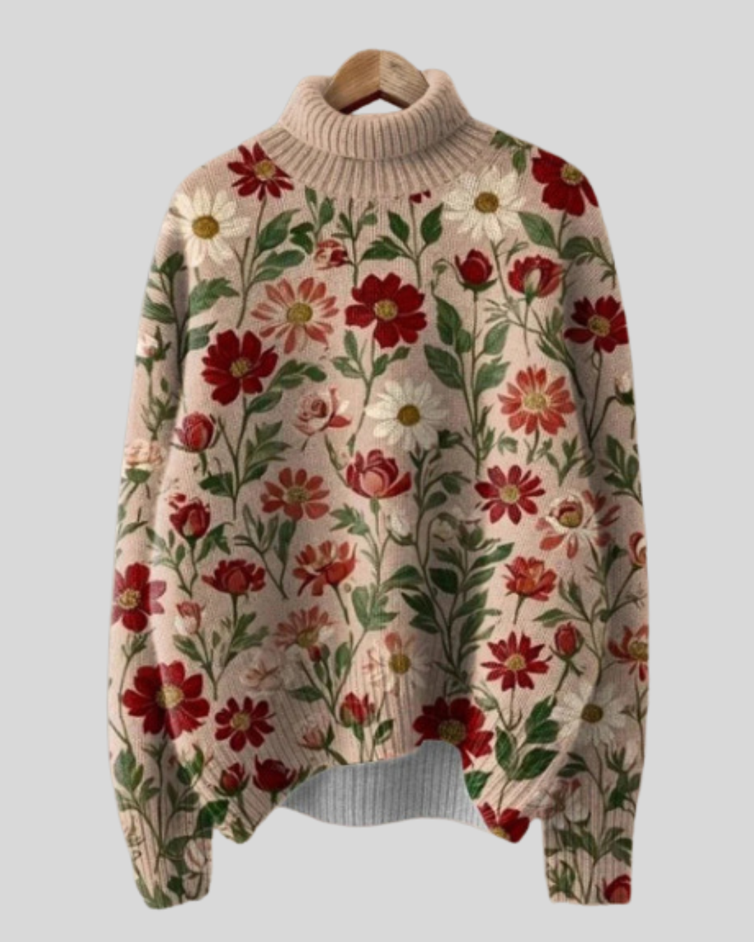 Birgitta | Varm Efterårs- Vintertrøje med Blomsterprint