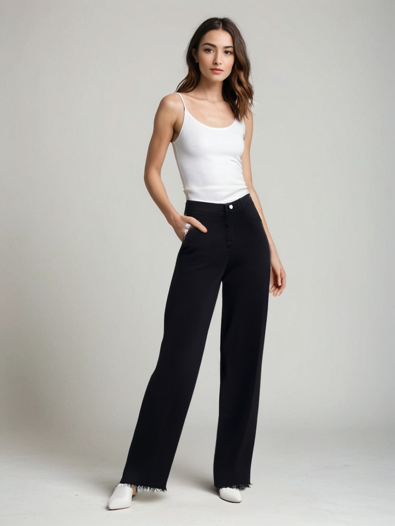 Birgitta | Elegant Sort Jeans med Rå Finish