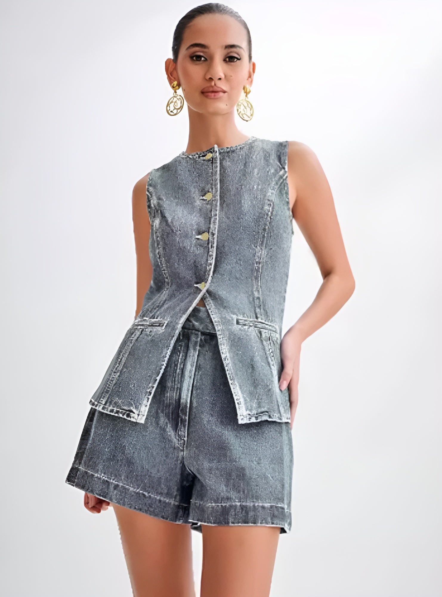 Birgitta | Trendy denim sæt med knapper