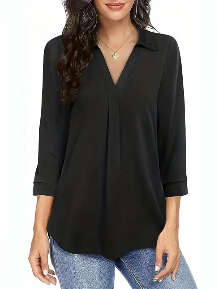 Birgitta | Elegant hverdagsbluse med V-udskæring