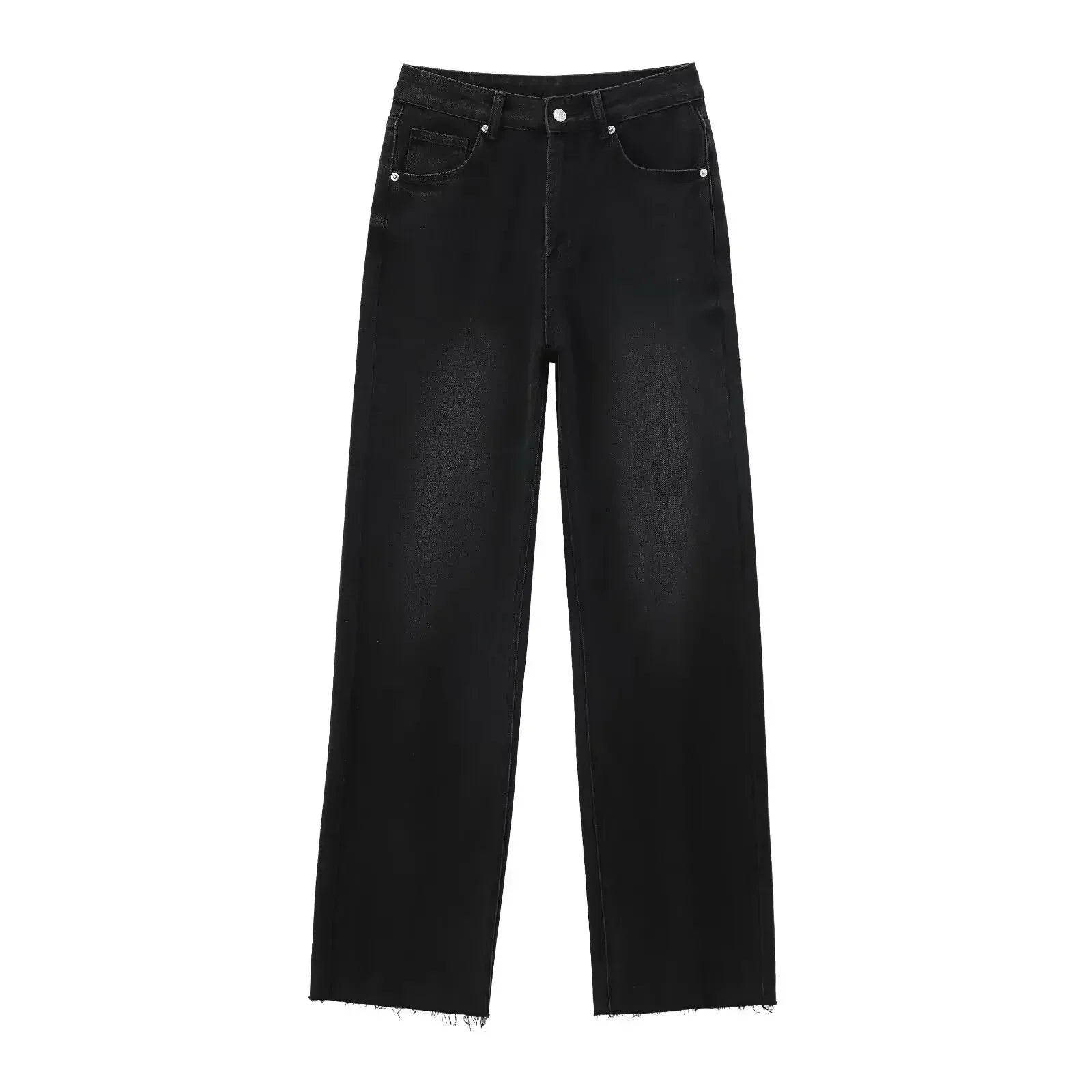 Birgitta | Elegant Sort Jeans med Rå Finish