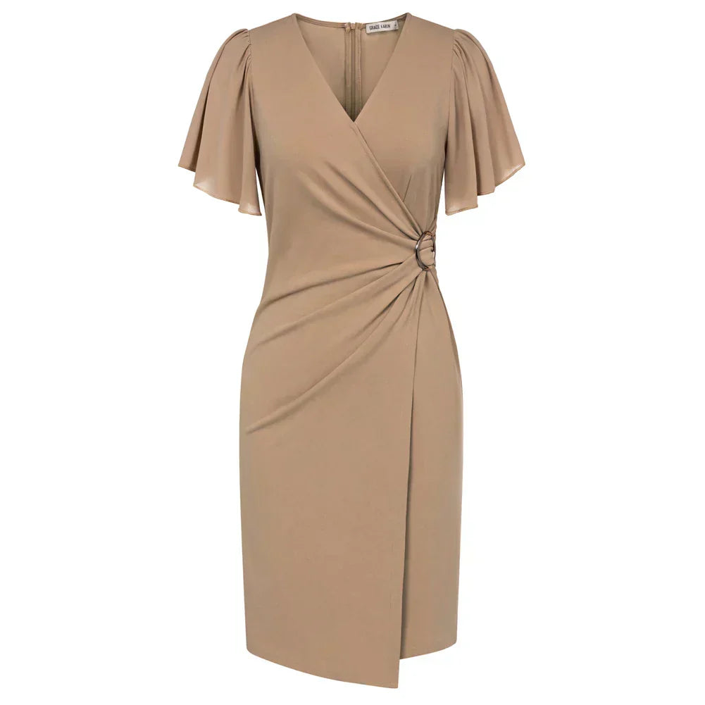 Birgitta | Elegant beige omslagskjole