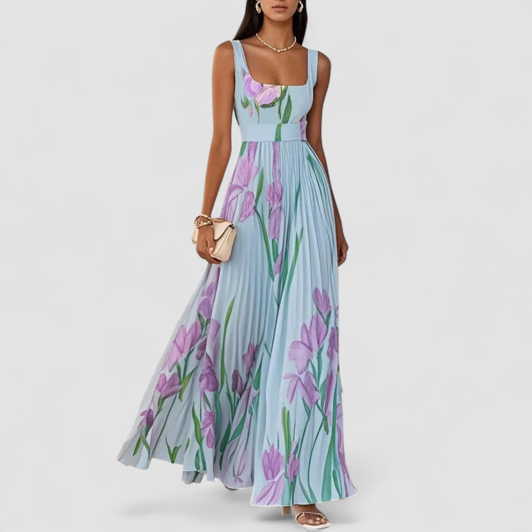 Birgitta | Elegant lang plisseret blomsterkjole
