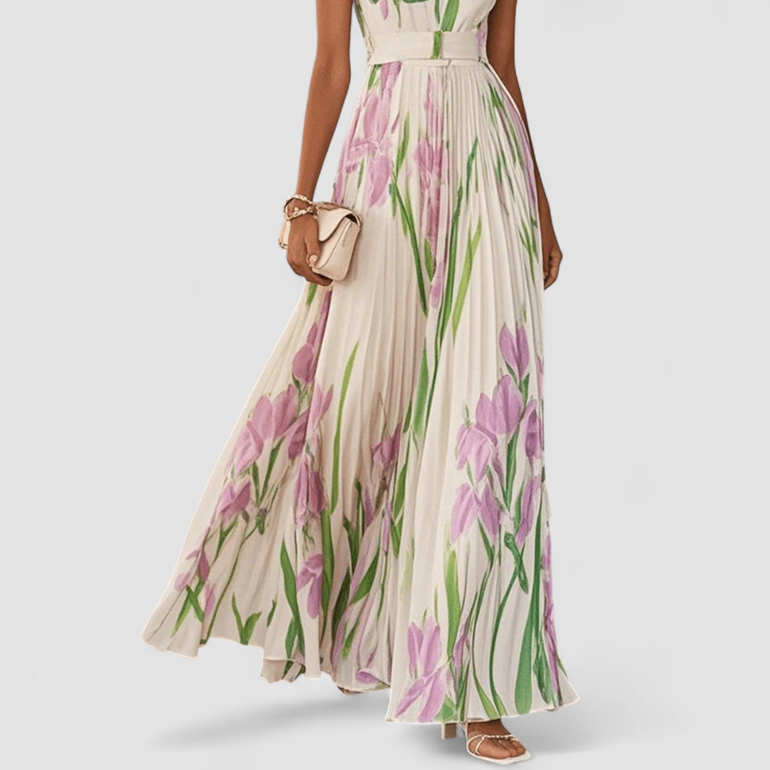 Birgitta | Elegant lang plisseret blomsterkjole